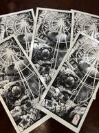 Beavers – fekete-fehér linómetszet két hód motívummal, több nyomat egymás tetején, 33x69 cm