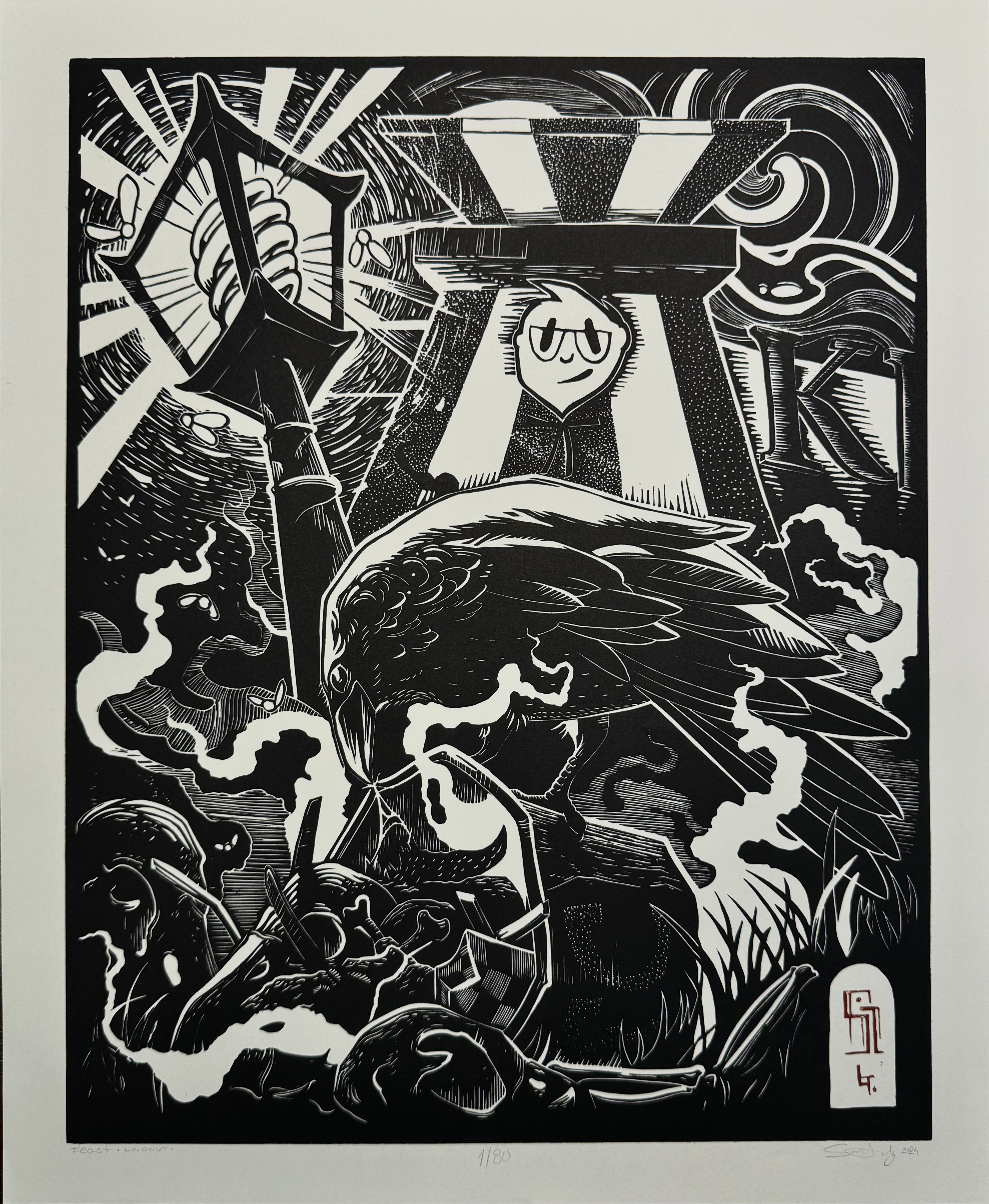 Feast - Linoprint 46x56cm