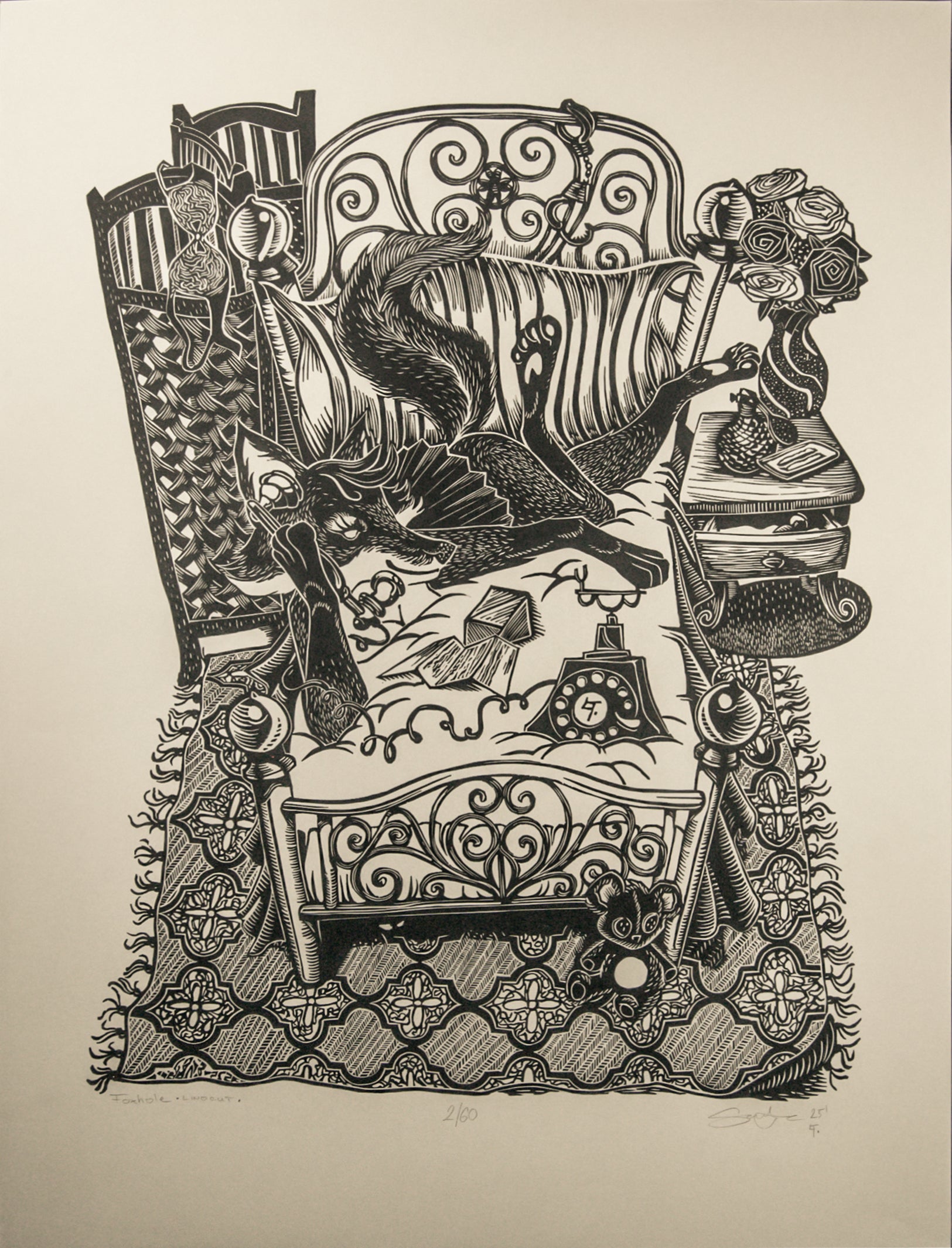 Fox hole - Linocut print 45x60