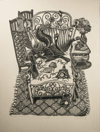 Fox Hole – fekete-fehér linómetszet rókás motívummal, 45x60 cm