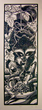 I Have To – fekete-fehér linómetszet mosómedvés motívummal, 24x65 cm