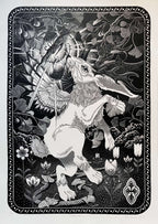obsession linometszet nyulas mintával, szemből fekete fehér szürke 59,4 × 84,1 cm a/1 méret