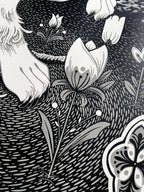 obsession linómetszet, részlet folk virág 59,4 × 84,1 cm a/1 méret fekete fehér szürke